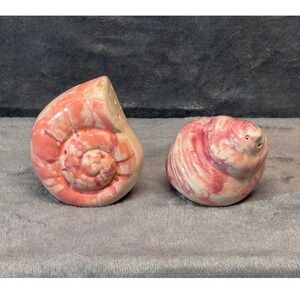 Sea Shell Salt & Pepper Shakers Set Pink Cream Ceramic Coastal Beach House Decor